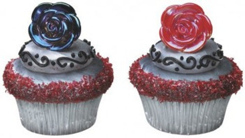 24 Red & Black Rose Cupcake Rings