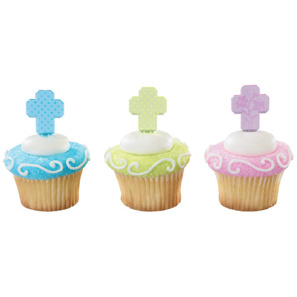 24 Pastel Cross Cupcake Picks