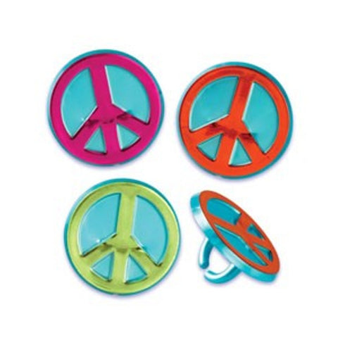 24 Peace Sign Cupcake Rings