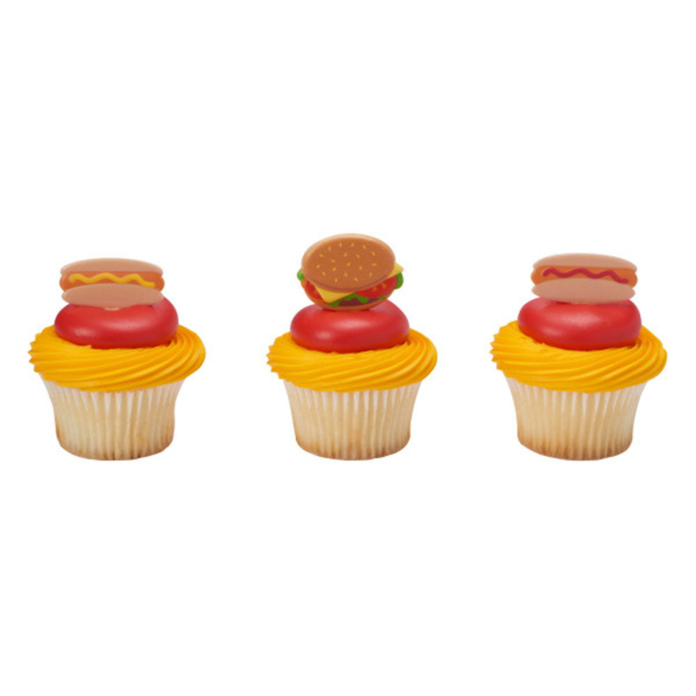 24 Summer Grilling Cookout Hamburger & Hot Dog Picnic Cupcake Picks