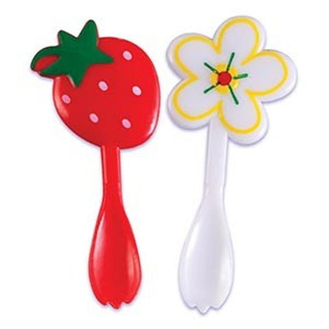 24 Strawberry & Flower Spoon Cupcake Picks