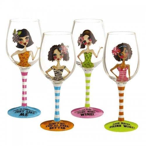 Set of 4 Girlfriends Glasses with Funny Sayings by Grasslands Road